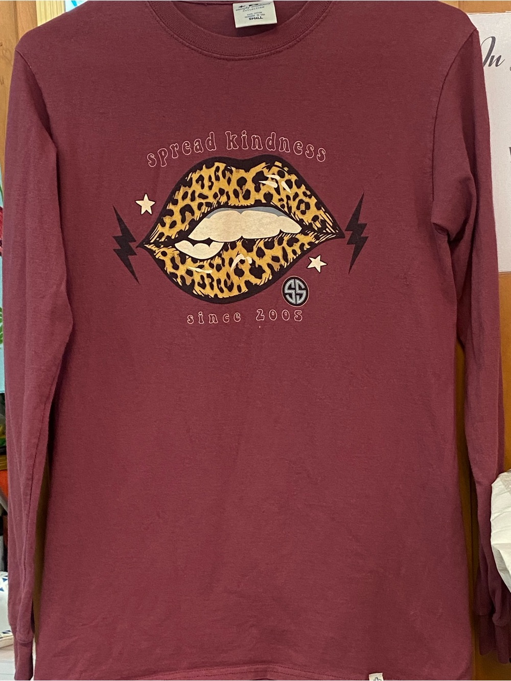 Simply Southern Maroon Long-Sleeve Tee with Leopard Lip Graphic